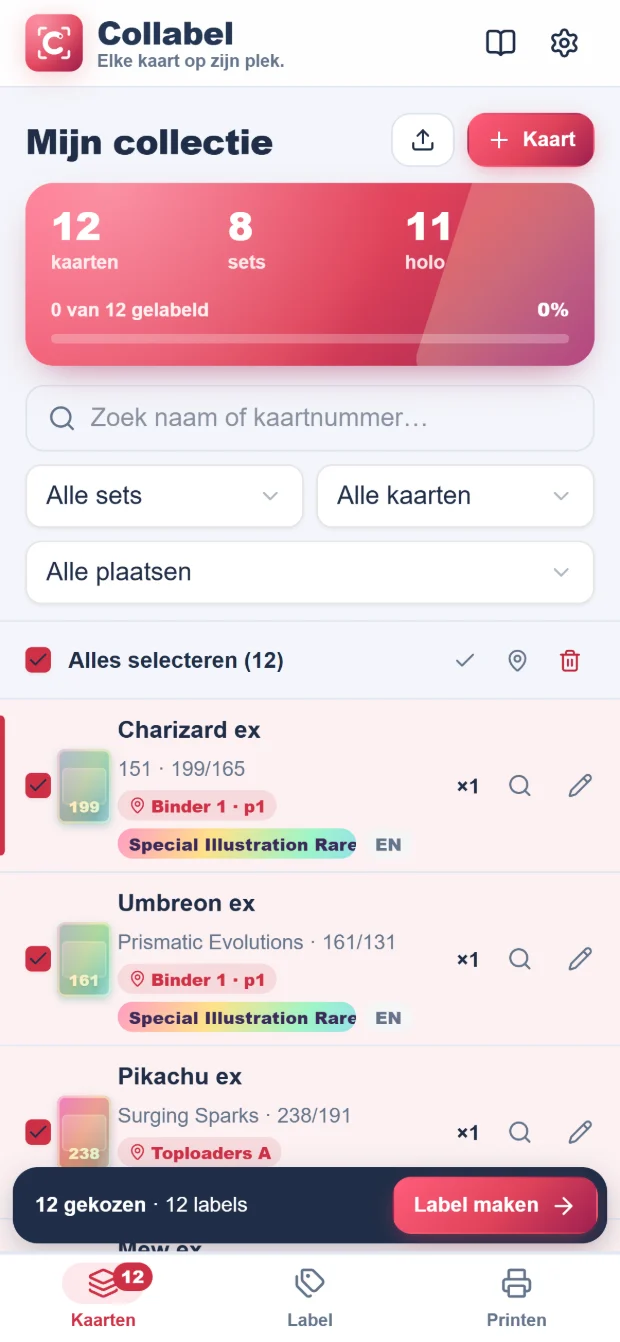 Collabel: your collection with cards, sets and holo cards